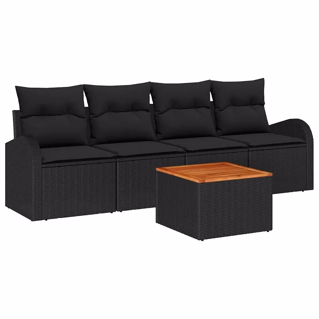 Set Divano da Giardino Moderno vidaXL 5 Pezzi Nero con Cuscini e Tavolino in Polyrattan e Acciaio – 2