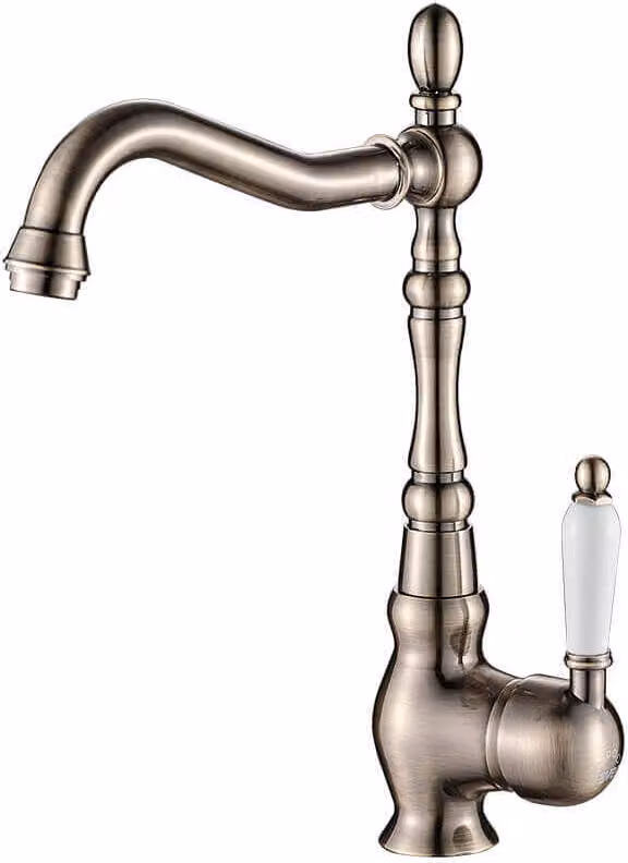 Miscelatore verticale di design per lavello con bocca a L Ottone anticato