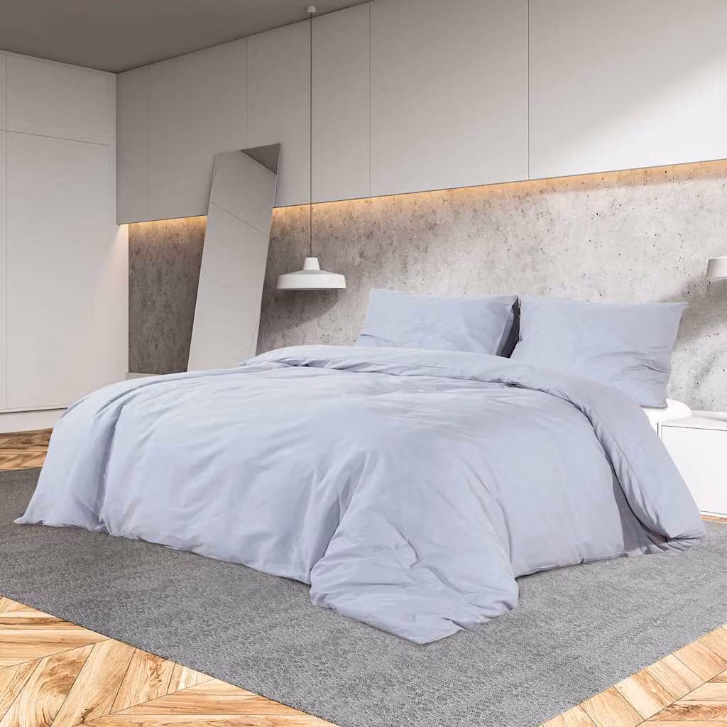 Set Copripiumino e Federe vidaXL in Cotone Grigio, L 135 cm x P 200 cm e Federe 80 x 80 cm