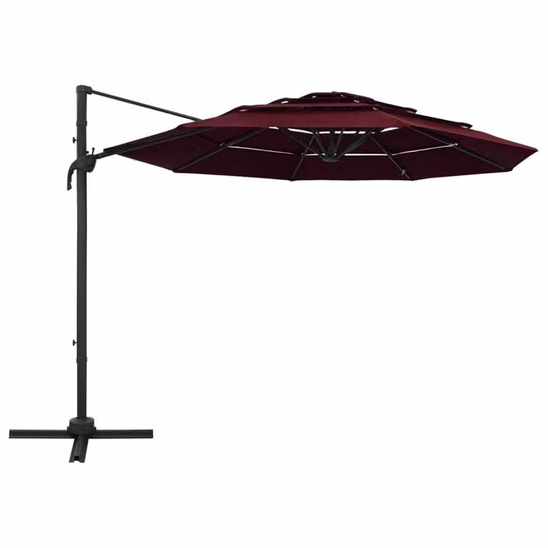 vidaXL Ombrellone con palo in alluminio a 4 strati rosso Bordeaux 3x3 m
