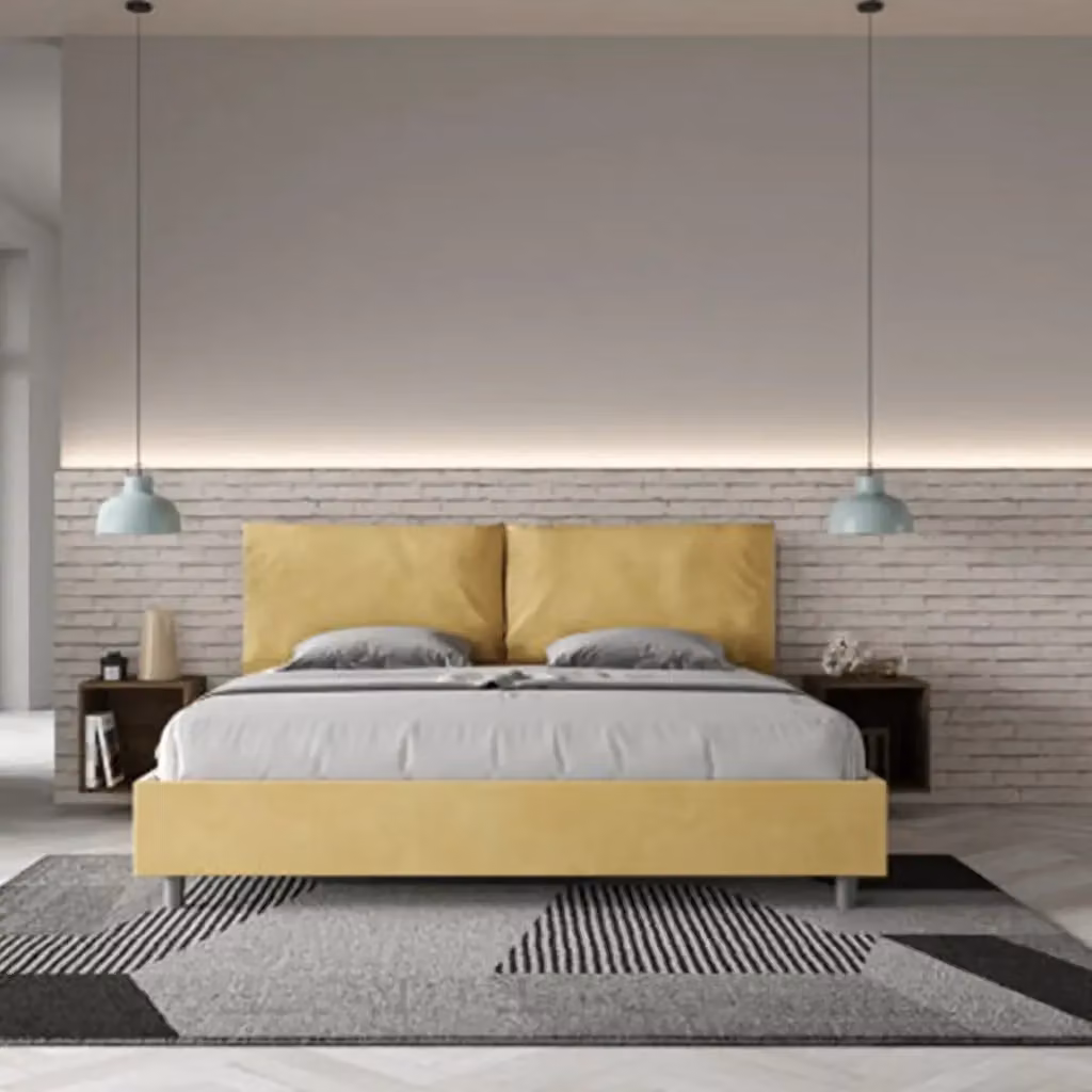 Letto matrimoniale king size Antea Large Ityhome con rete imbottita in microfibra colore giallo, L/P: 200 x 200 cm – 2