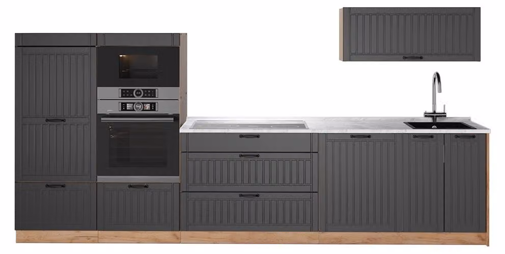 Cucina componibile Vicco Fame-Line Grigio scuro/Rovere dorato 340 cm, PL Marmo, Model 64508