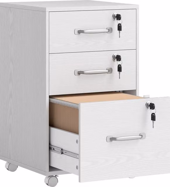Cassettiera da ufficio mobile HOMCOM con 3 cassetti bloccabili e ruote, bianco, L 40 cm x P 40 cm x H 69,5 cm