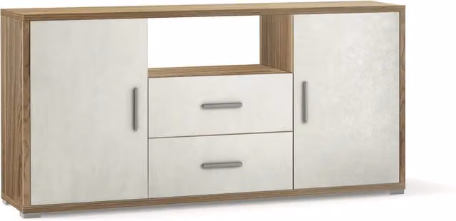 Madia Credenza Mobile 2 ante con 2 cassetti 174x41x84H design moderno in kit colore Noce Stelvio e Ossido bianco