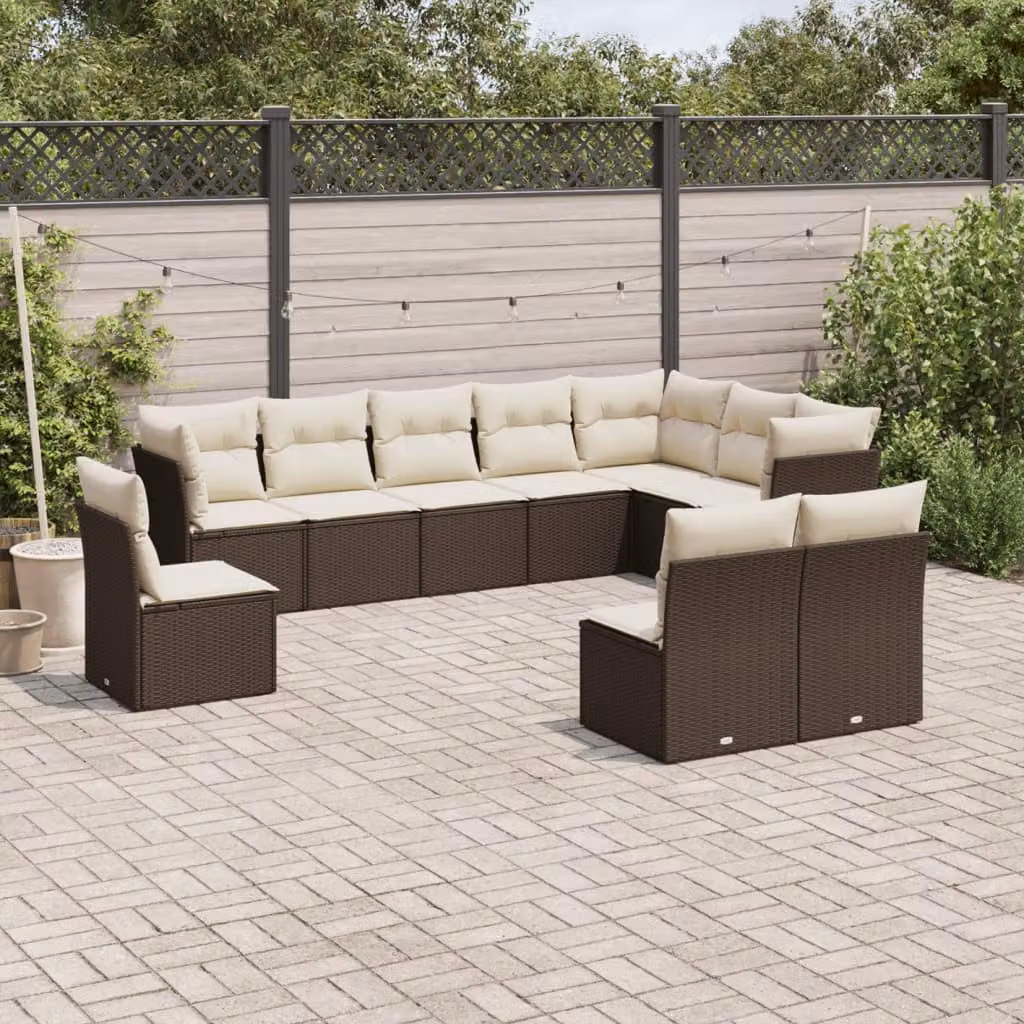 vidaXL Set Divani da Giardino a L con Cuscini in Polyrattan Marrone e Bianco – 1