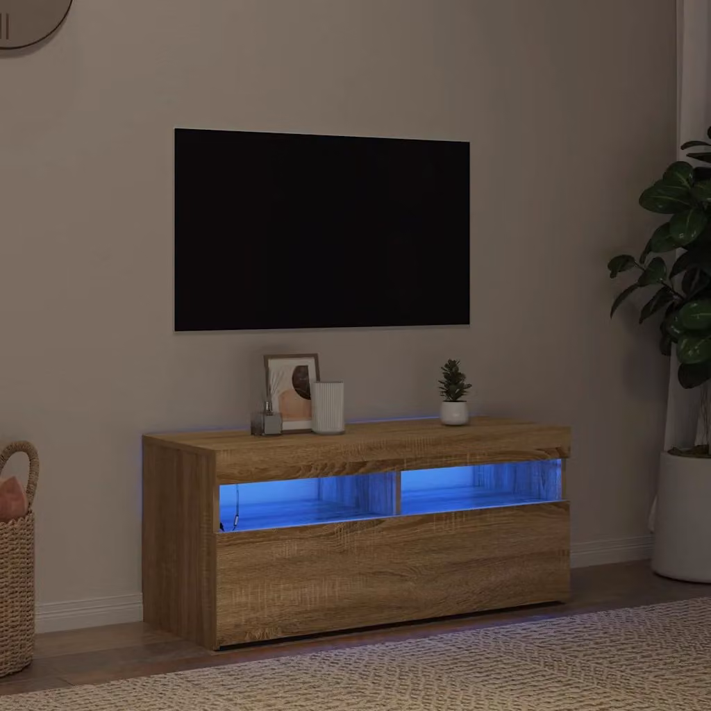vidaXL Mobile Porta TV Moderno con Luci LED Integrate in Rovere Sonoma, L 90 cm x P 35 cm x H 40 cm