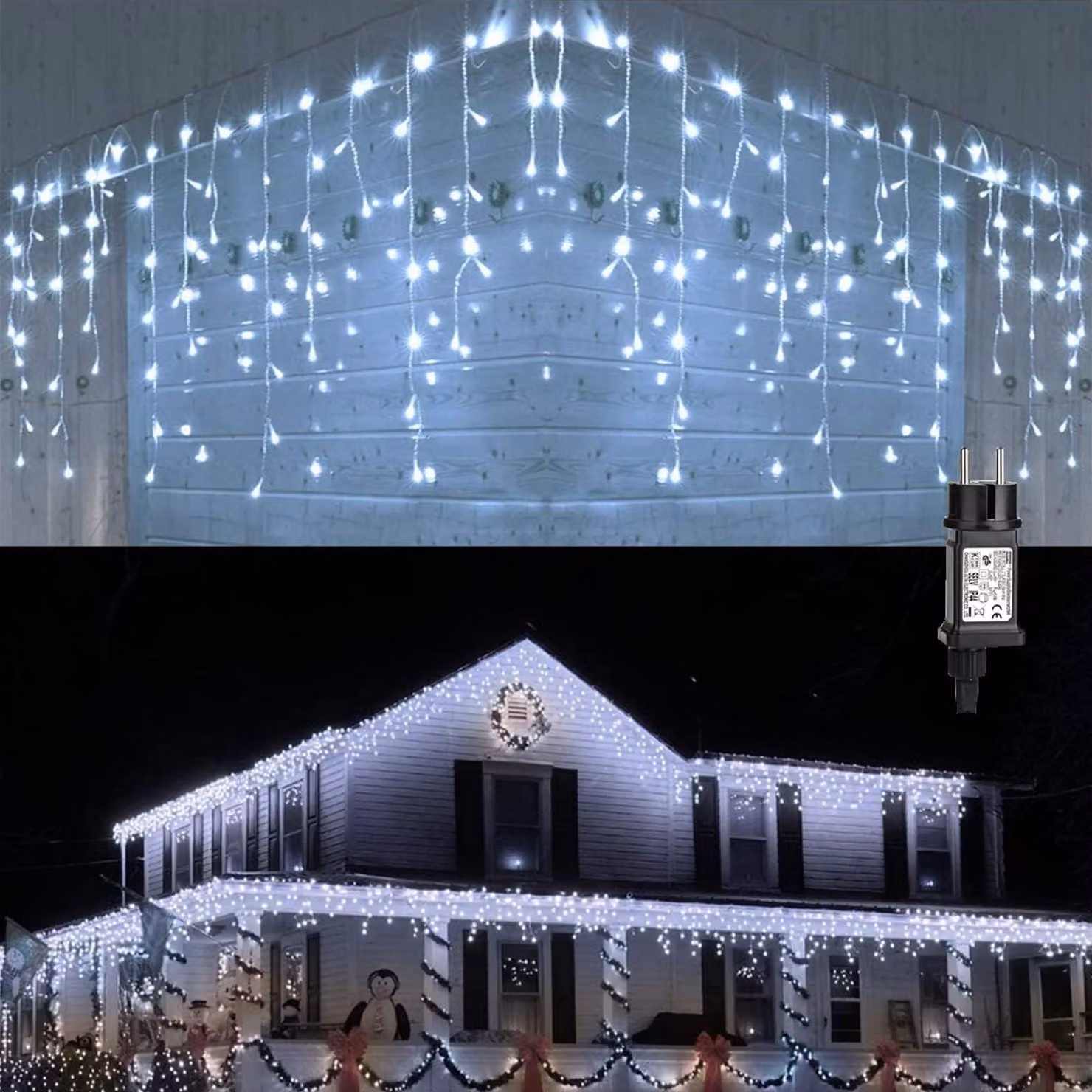 Tenda luminosa con 480 LED, 19 metri, luce bianca fredda, effetto stalattiti, illuminazione per esterni