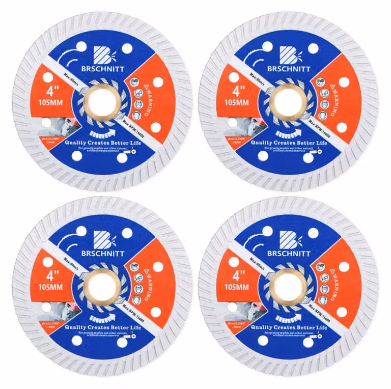 Set di 4 lame diamantate per cemento e pietra, 105 mm