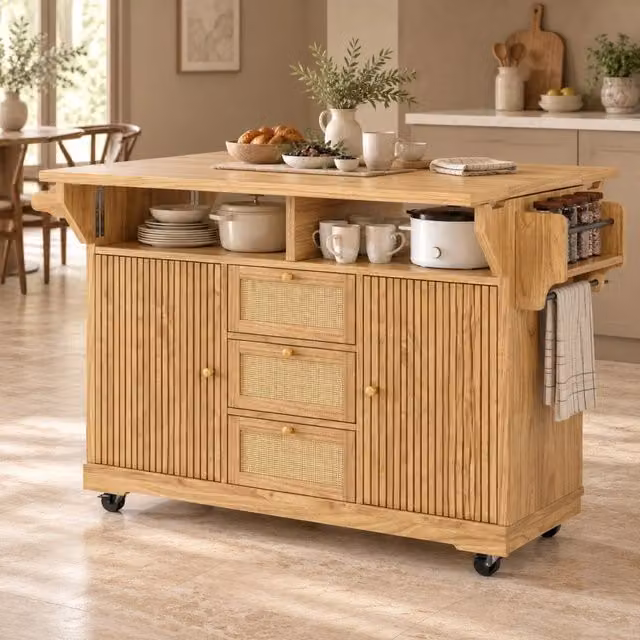 Carrello da cucina 142,5x80x95 cm naturale – pieghevole, senza materasso