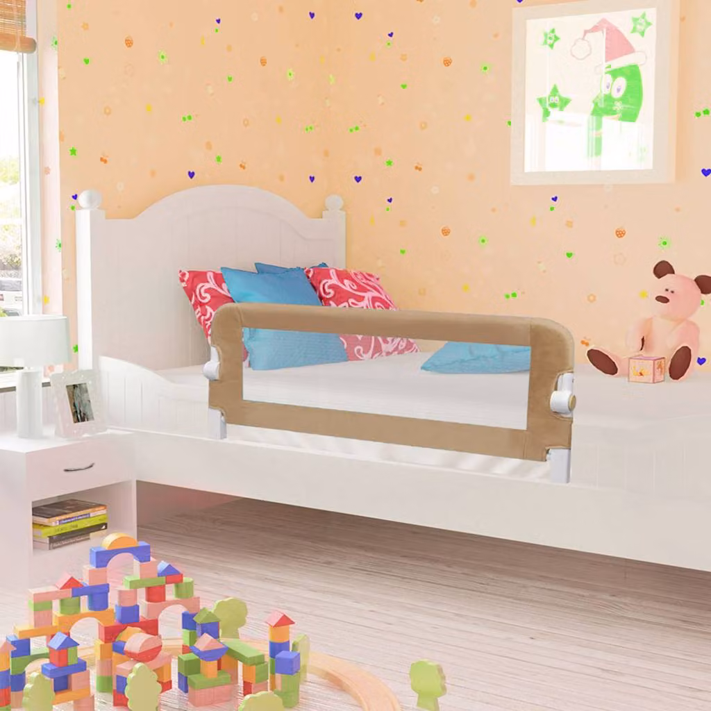 Sponde Letto di Sicurezza per Bambini vidaXL Pieghevoli in Tessuto e Metallo, Disponibili in Grigio o Beige, L: 120 cm, H: 42 cm, P: 40,5 cm
