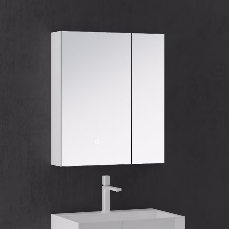doporro Armadietto da Bagno con Specchio e 2 Ante 60x15x70a Muro Specchio Bagno Pensile con Contenitore e Luce LED Pensile da Bagno a Parete Bianco opaco Spiegelschrank-04