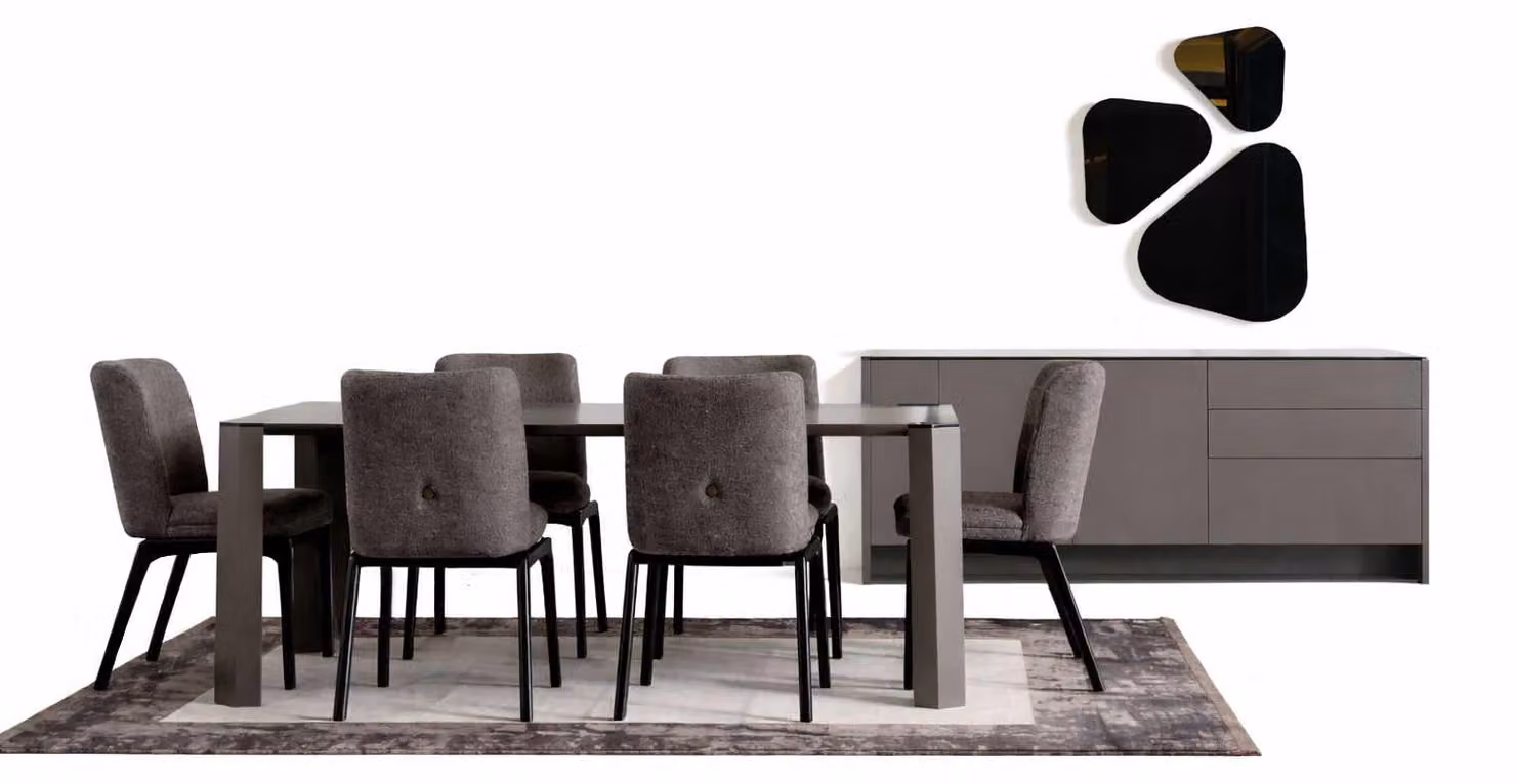 Set completo per sala da pranzo: tavolo da pranzo con 6 sedie, mobiletto contenitore moderno. Set da 9 pezzi
