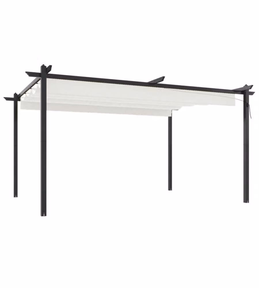 Pergola da Giardino vidaXL con Tetto Retrattile in Poliestere e Acciaio, Beige/Bianco, L: 400 cm, P: 300 cm, H: 220 cm – 2