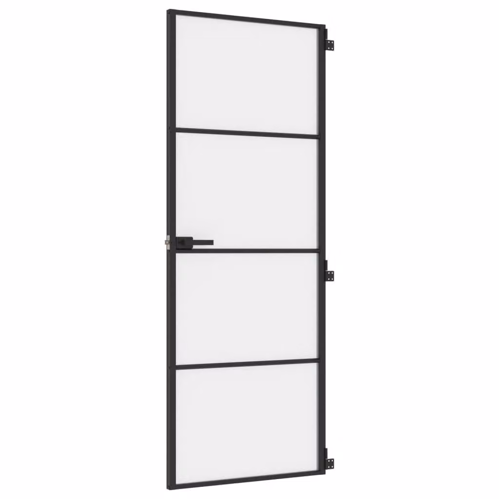 Porta per Interni Nera 76x201,5cm Vetro Temperato e Alluminio