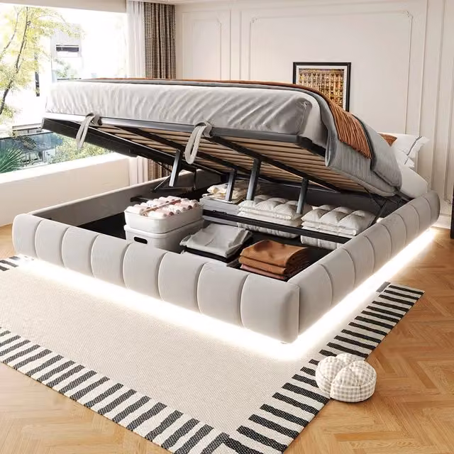 Letto-Xylo-180x200 cm-LED, idraulico, sospeso, beige