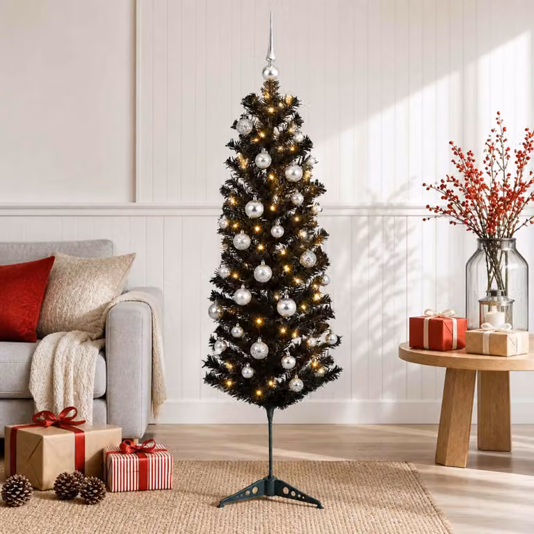 vidaXL Albero di Natale Artificiale Slim con Palline 150 cm 150 LED