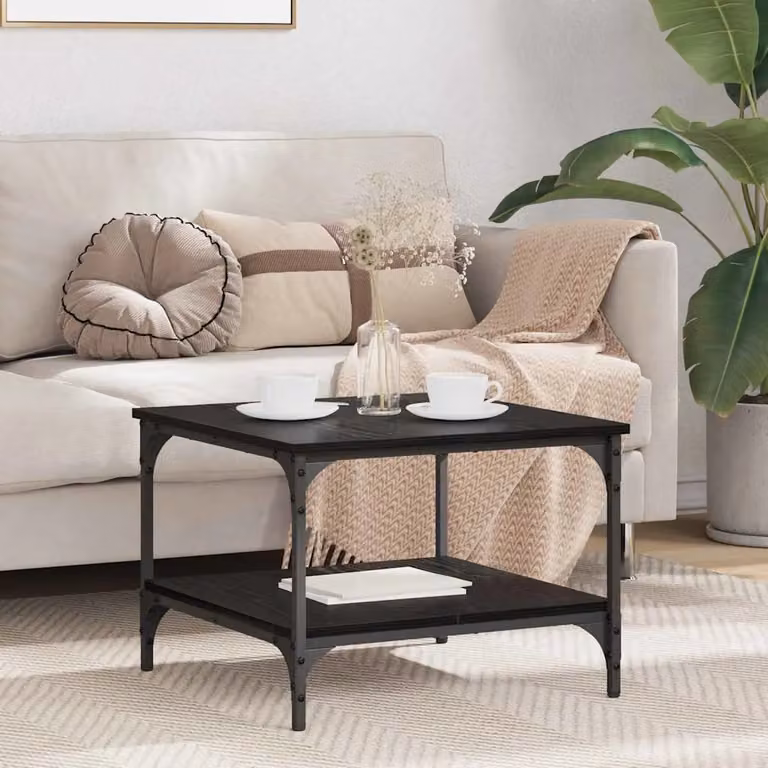 Tavolino da salotto vidaXL in stile industriale, colore nero e rovere, L/P/H: 55 x 55 x 40 cm
