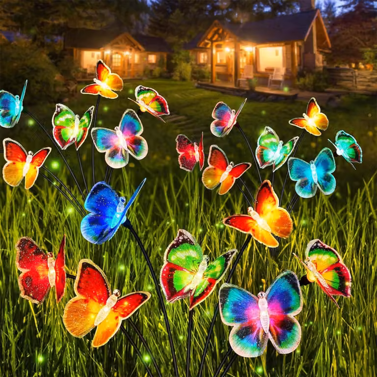 Lampade solari a forma di farfalla, confezione da 2, 14 LED, grado di protezione IP65, cambio colore