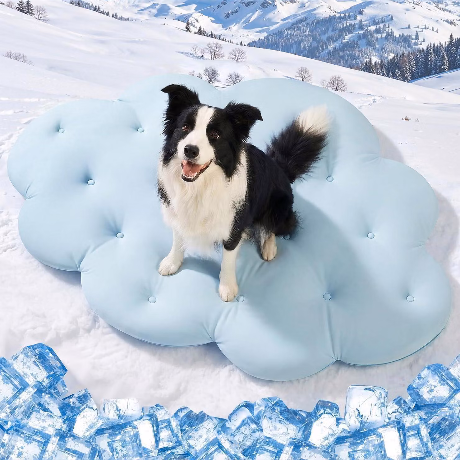 Tappetino refrigerante per cani, 120x90 cm, auto-raffreddante, reversibile, lavabile, colore azzurro cielo con motivo nuvola