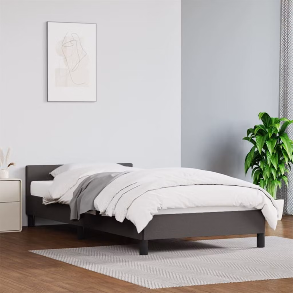 The Living Store Giroletto con testiera grigio 90x200 cm in ecopelle