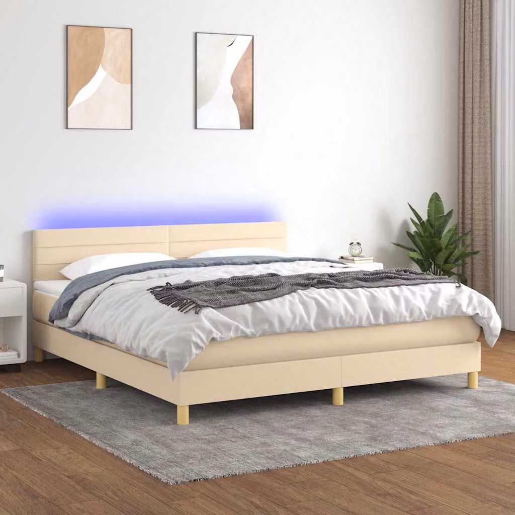 Letto Ibrido vidaXL con Materasso e Illuminazione LED sotto il letto, Colore Beige, L/P: 180 x 200 cm – 1