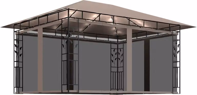 Gazebo con Zanzariera Luci LED 4x3x2,73 m Grigio Talpa