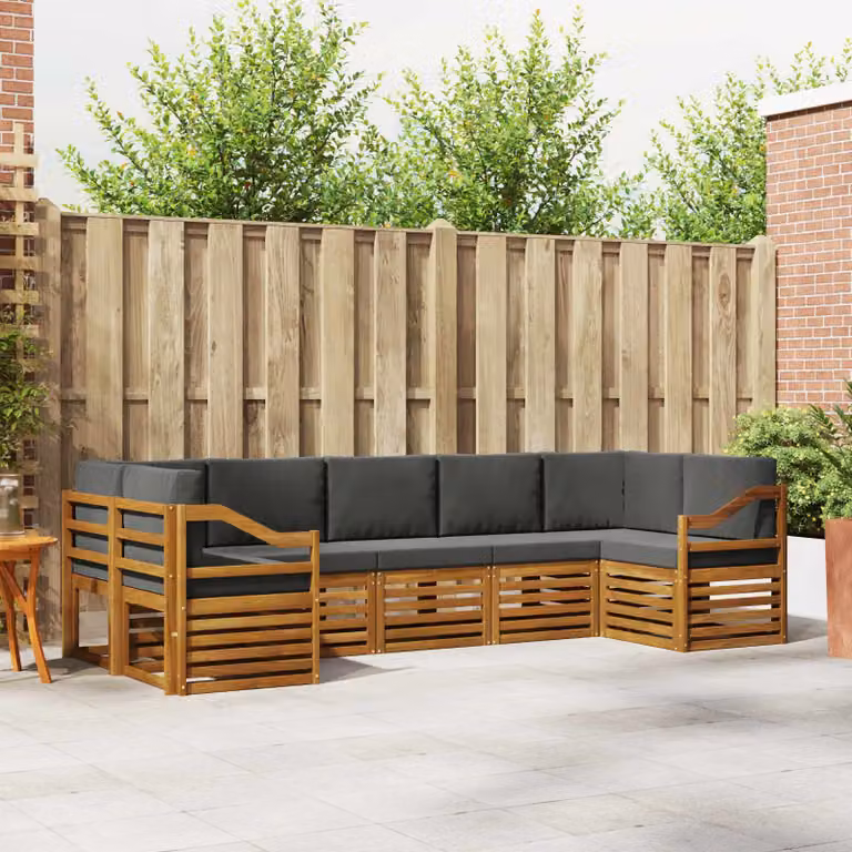 Set di divani da esterno vidaXL a forma di L composto da 7 pezzi in legno di acacia con cuscini beige e antracite