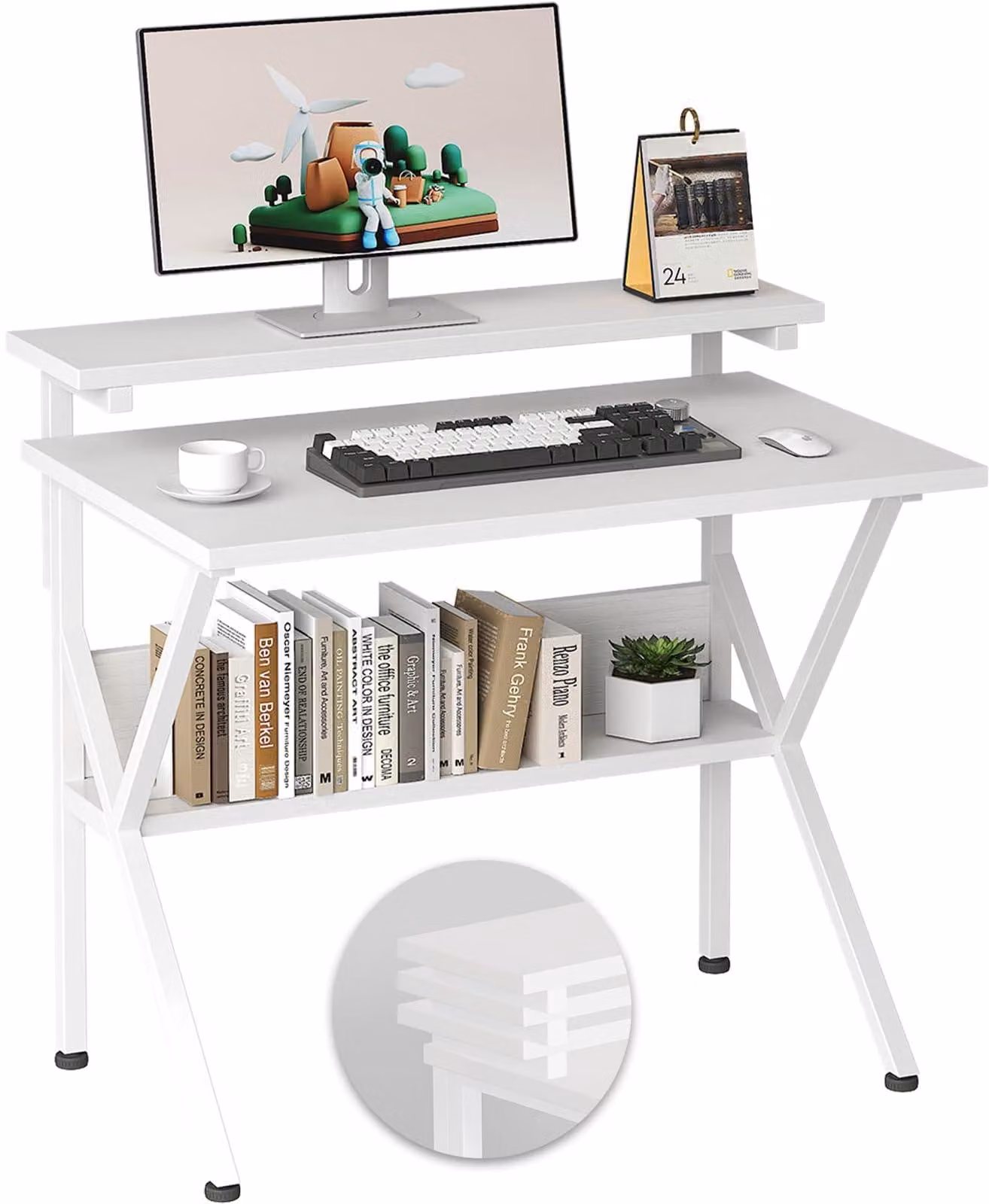 Piccolo tavolo da scrivania per computer - bianco con ripiano aperto - ideale per l'ufficio e il gaming
