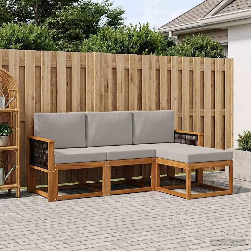 Set di divani da esterno vidaXL 4 pz in legno di acacia con cuscini beige e grigio per giardino e terrazza