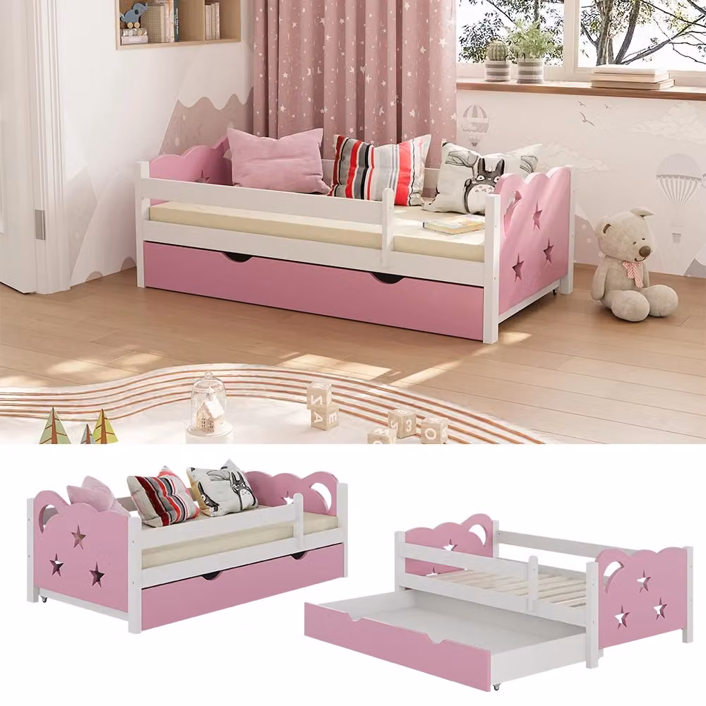 Letto per bambini Jessica rosa Vitalispa con cassetto in legno e finitura laccata L/P/H: 140 x 70 x 53 cm – 2
