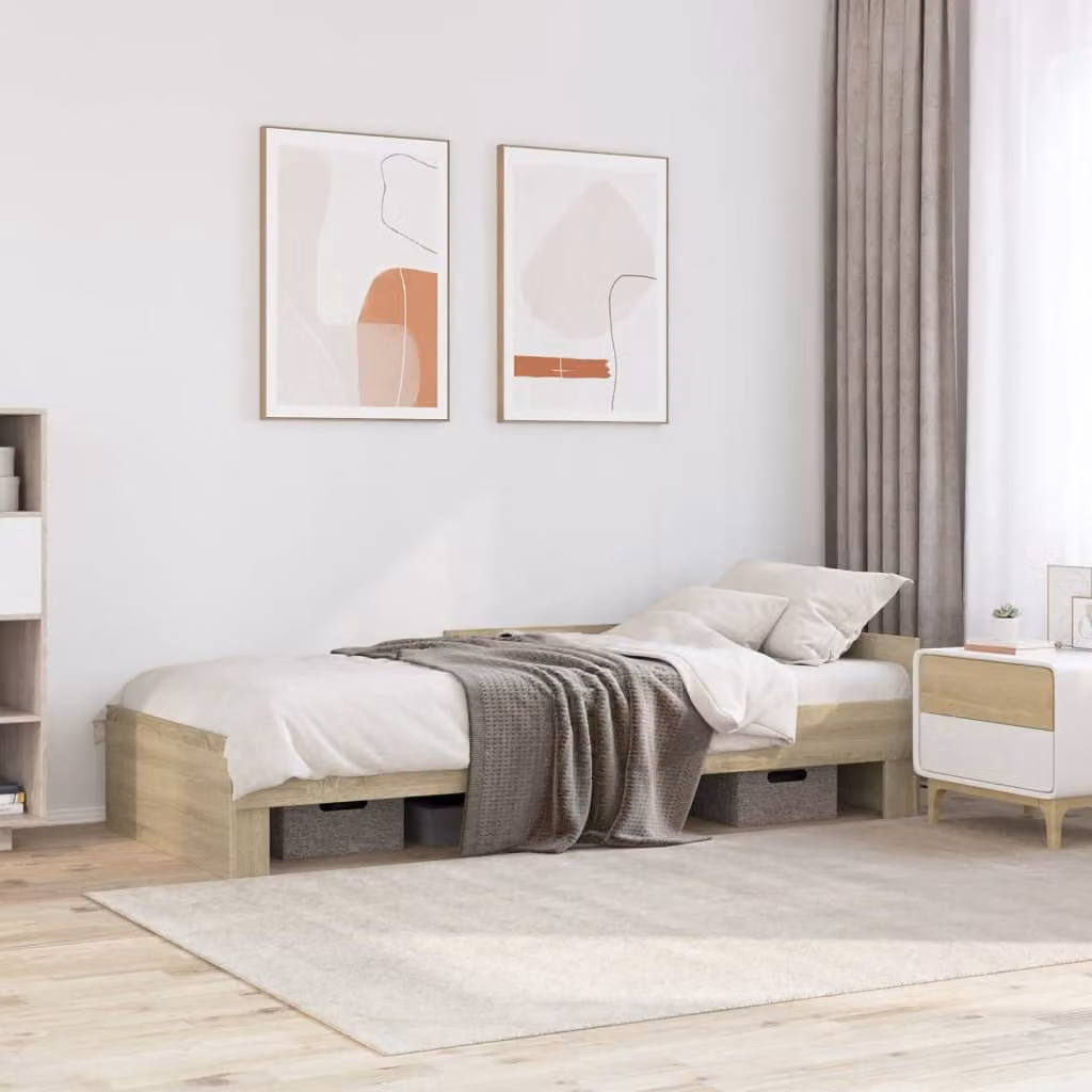 vidaXL Giroletto senza Materasso in Truciolato Rovere Sonoma L/P: 100 x 200 cm