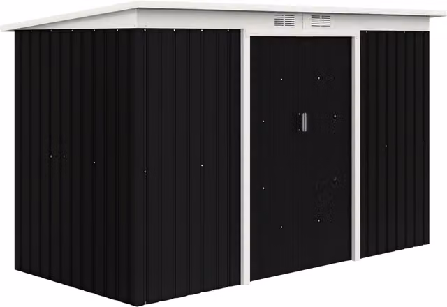 Casetta da giardino porta utensili Outsunny in acciaio zincato con porte scorrevoli e finestre, Grigio/Nero, L: 280 cm, P: 130 cm, H: 172 cm