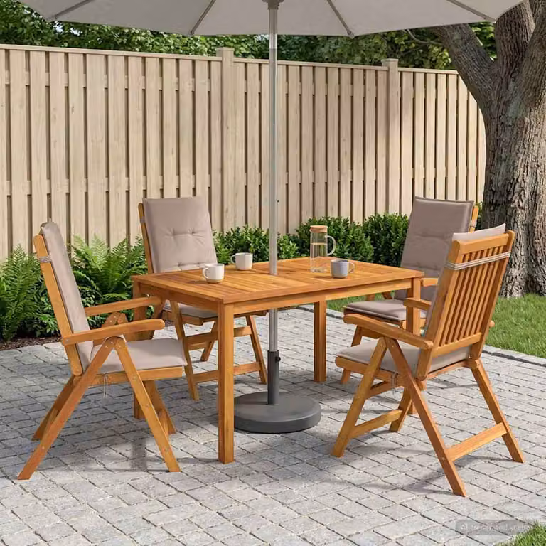 Set da pranzo da giardino vidaXL in legno di acacia 5 pezzi per 4 persone, colore beige e marrone, L: 140 cm, P: 80 cm, H: 75 cm