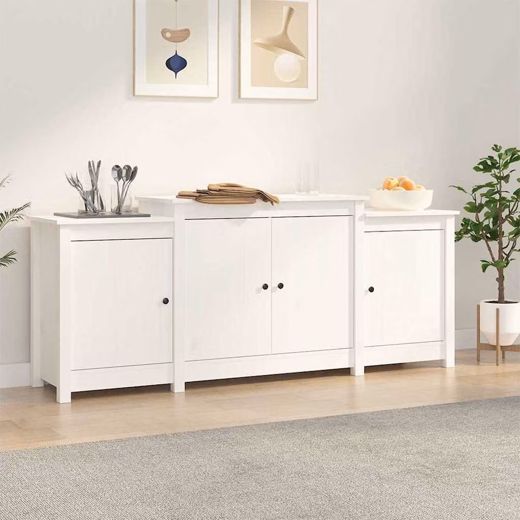 Credenza vidaXL in legno massello di pino bianco stile rustico L: 164 cm, P: 37 cm, H: 68 cm