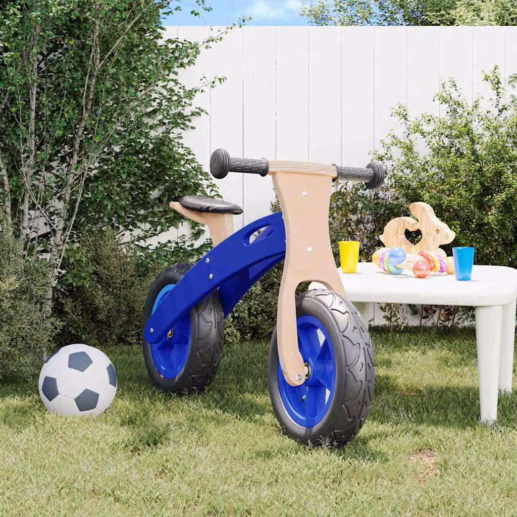 vidaXL Bicicletta da equilibrio per bambini con pneumatici ad aria, blu e nera, altezza regolabile