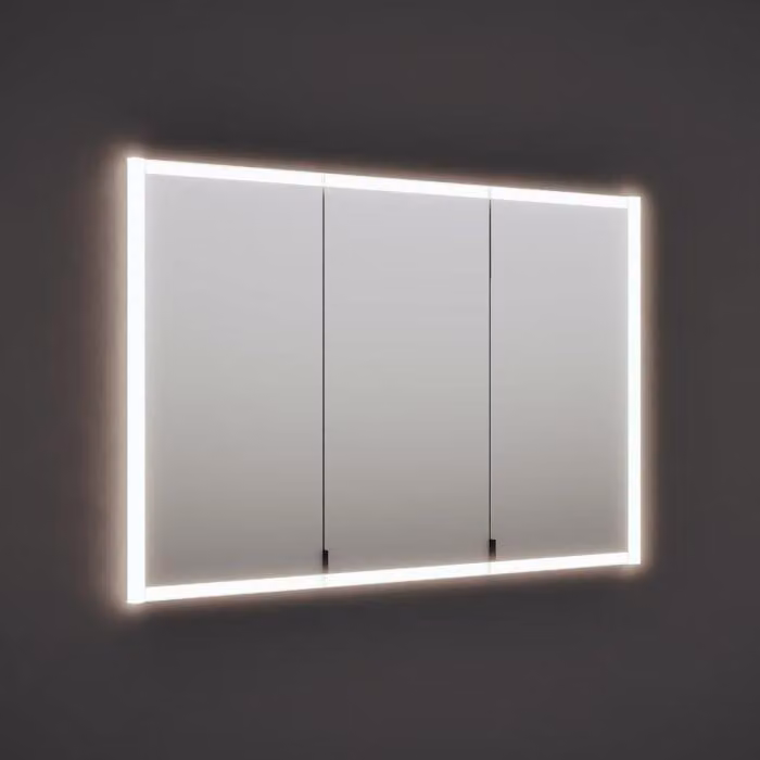 Specchio da parete burgbad RL20, 121 cm, con cornice illuminata in vetro trasparente, da installare a parete