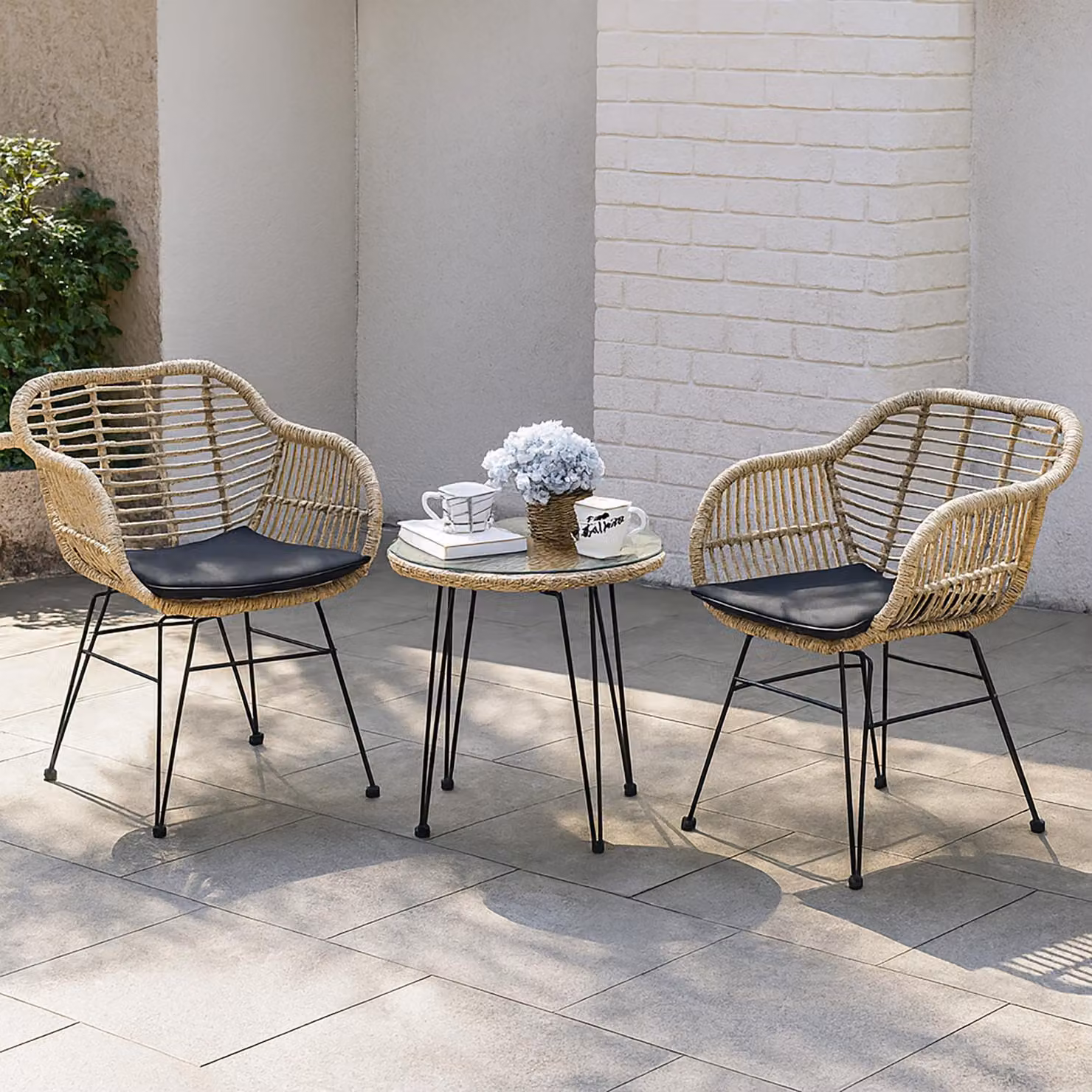 Set di mobili da balcone 3 pezzi effetto rattan con tavolo e 2 sedie HTI-Line