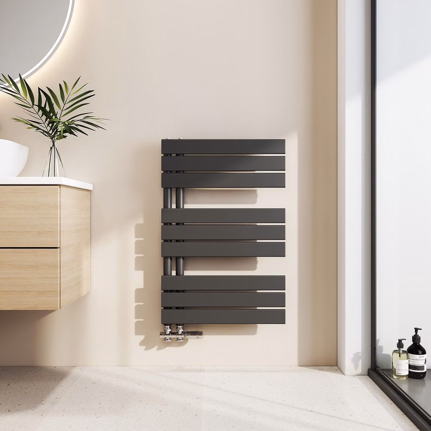EMKE radiatore bagno piatto 76x50cm nero pannello scaldasalviette asciugacapelli porta asciugamani attacco laterale per bagno acqua calda 397W senza elemento riscaldante