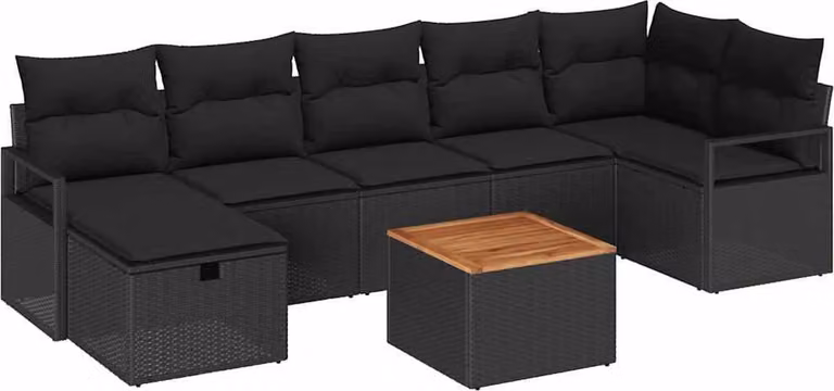 Set Divano da Giardino con cuscino 8 pcs Nero polyrattan