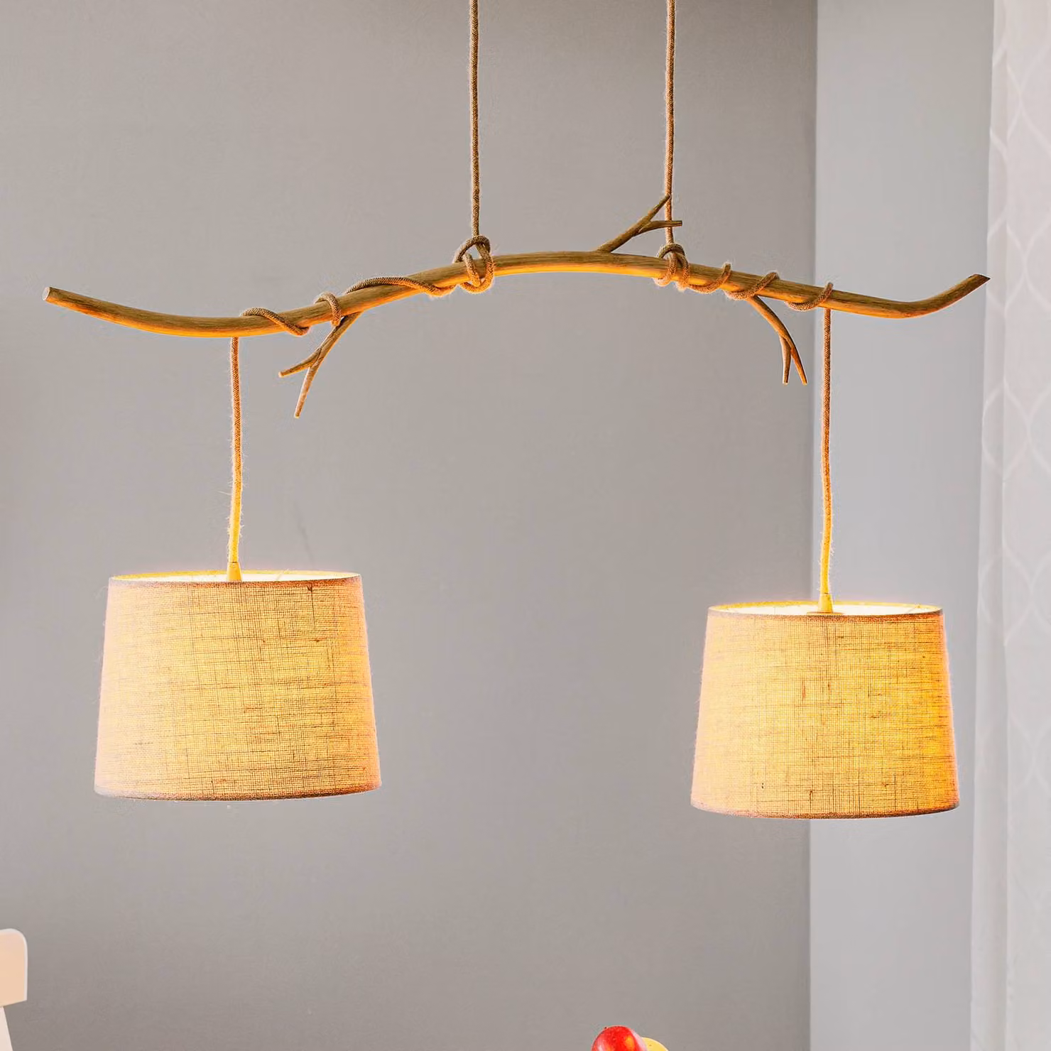 Mantra Iluminación Lampada a sospensione Sabina, dimmerabile, Legno chiaro, Soggiorno / Sala da pranzo, Tessuto / Stoffa / Seta, Campagna / Rustiche, Lampada a sospensione