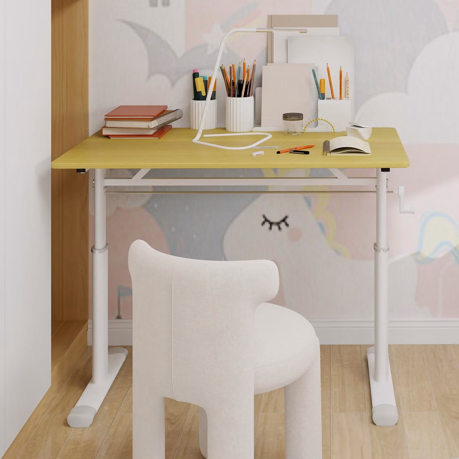 Scrivania regolabile in altezza per bambini e adulti – 100 x 60 x 90 cm, beige