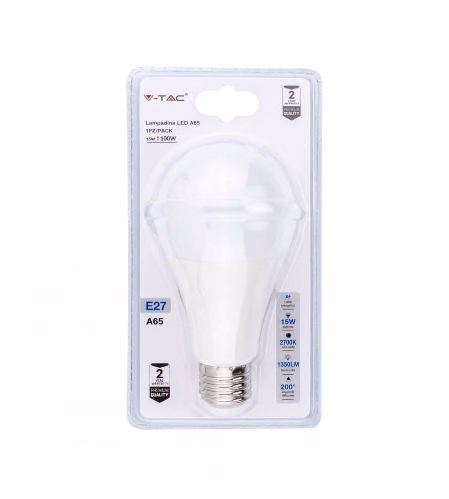 Lampadina LED E27 15W A65 2700K (Blister 1 Pezzo)