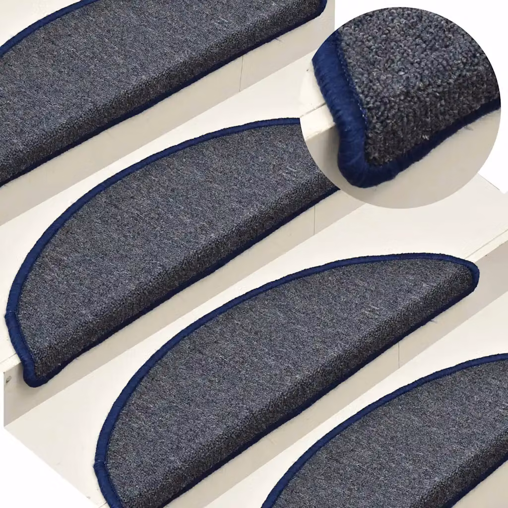 Set di 15 tappetini per scale semicircolari vidaXL, grigio scuro e blu, antiscivolo e fonoassorbenti, L: 56 cm, P: 40 cm, H: 3 cm