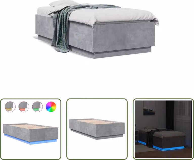 The Living Store Giroletto con LED in cemento grigio 90x190 cm Materiale a base di legno