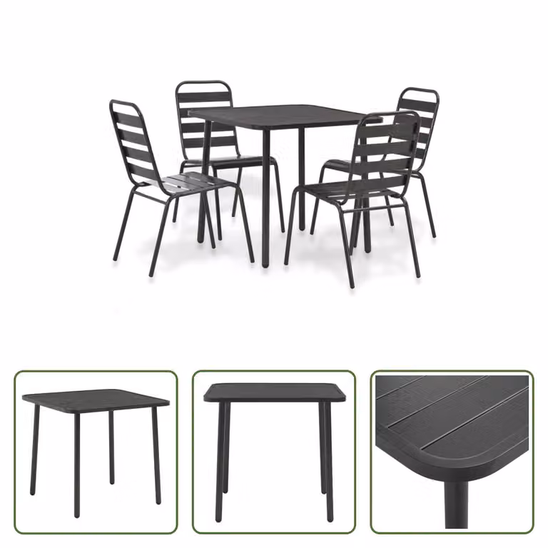 The Living Store Set da pranzo da giardino 5 pezzi in acciaio grigio scuro