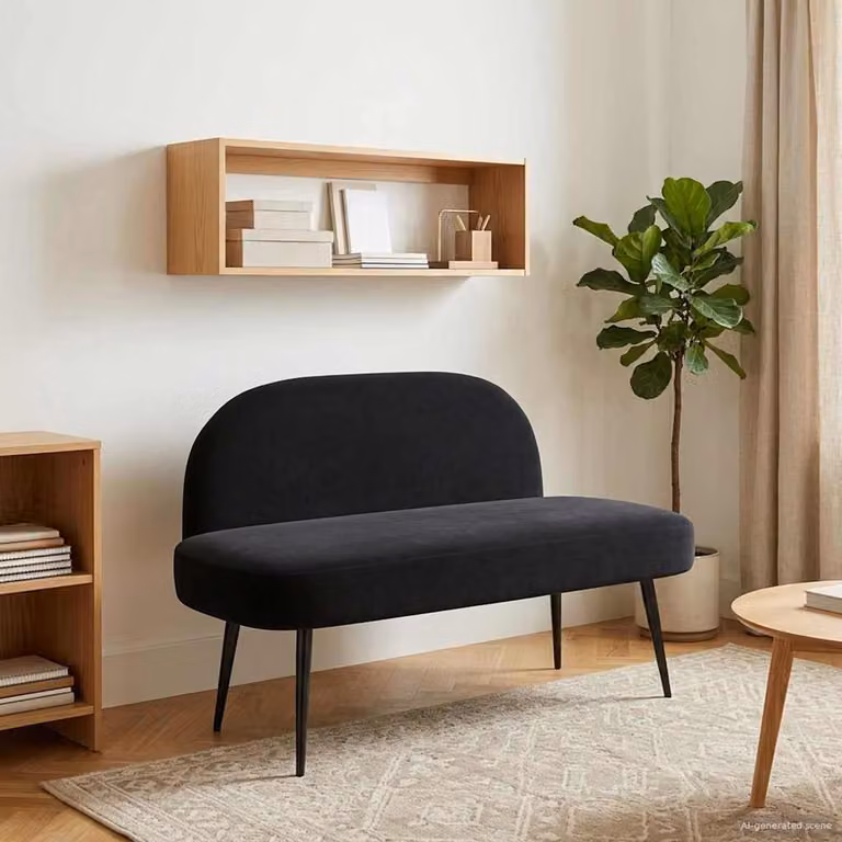 Panchina imbottita con schienale vidaXL in velluto nero L: 110 cm, P: 60 cm, H: 76 cm