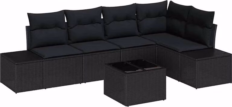 Set Divano da Giardino con archiviazione Nero polyrattan