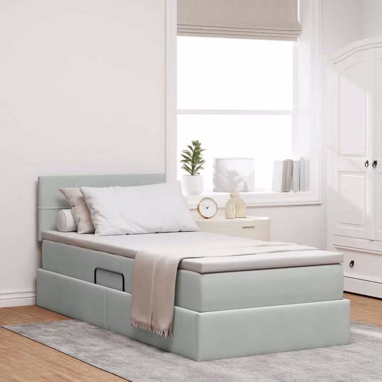 Letto con contenitore vidaXL in velluto grigio con illuminazione LED e porte USB L/P/H: 204 x 100 x 100 cm