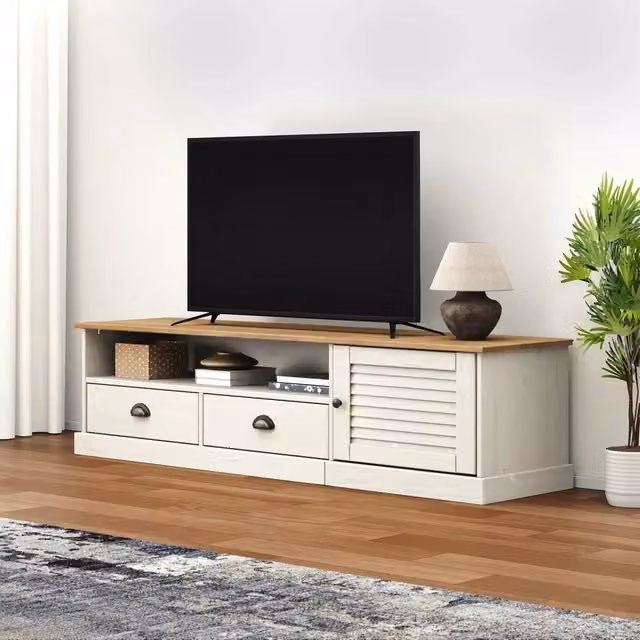 Mobile Porta TV-Credenza per TV VIGO Bianco 156x40x40 cm Legno Massello di Pino