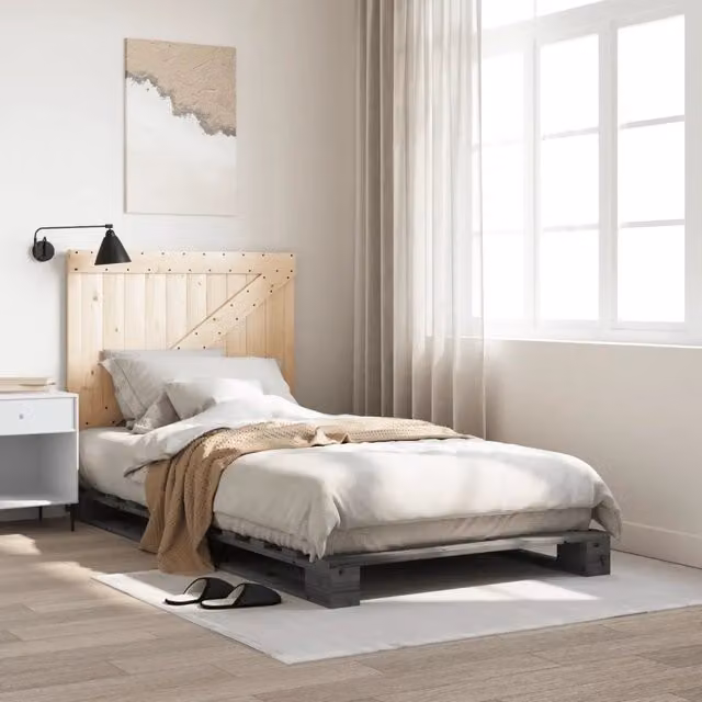 Giroletto con Testiera in Legno Massello di Pino vidaXL Grigio L/P: 100 x 200 cm – 1